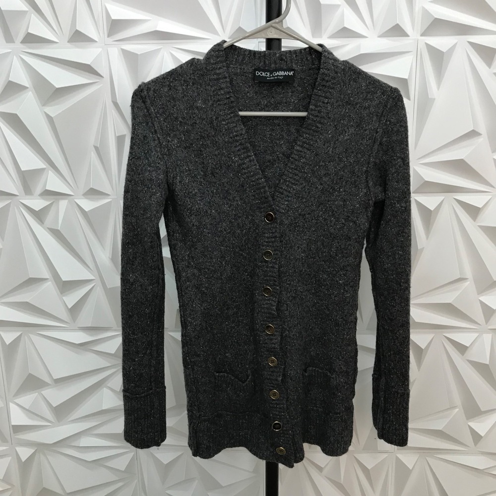 Dolce & Gabbana Womens V-Neck Knit Cardigan Sweater XS Black Long Sleeve